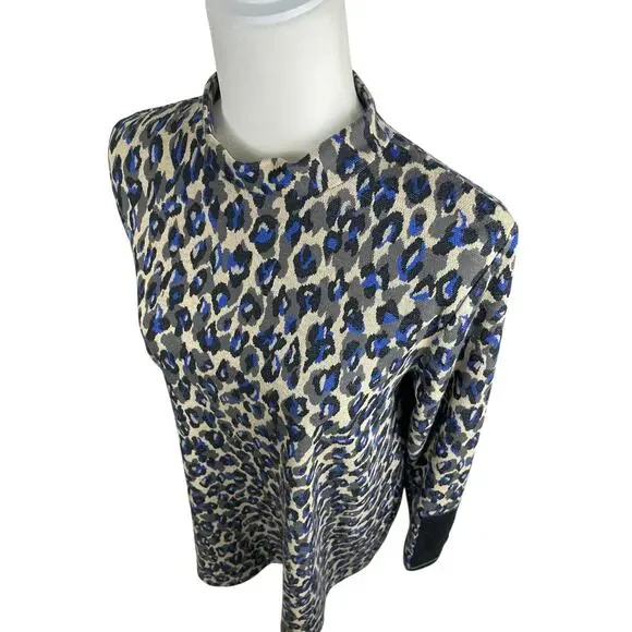 Tyler Boe Animal Print Tunic Top Long Sleeves Classic Timeless Blue Black Small - Picture 4 of 13